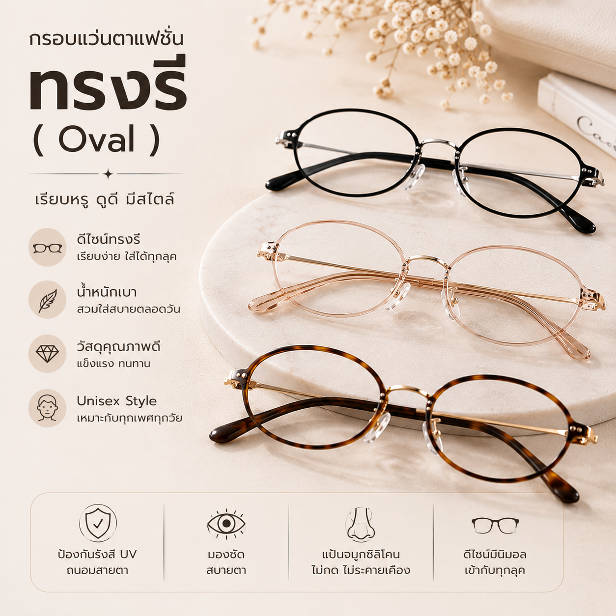 กรอบแว่นตาแฟชั่น ทรงรี ( Oval)
