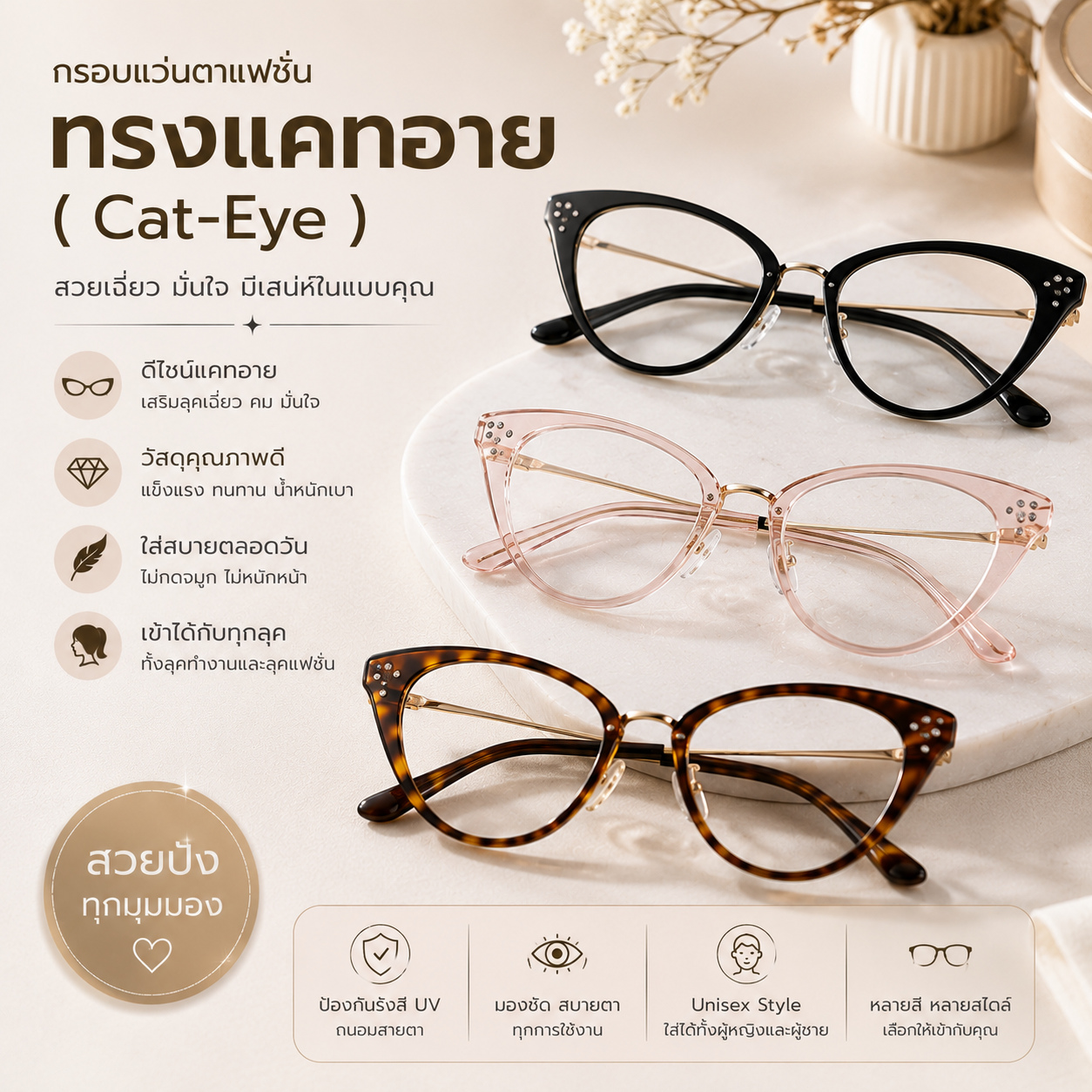 ทำภาพขนาด 4*4 กรอบแว่นตาแฟชั่น ทรงแคทอาย (Cat-Eye)