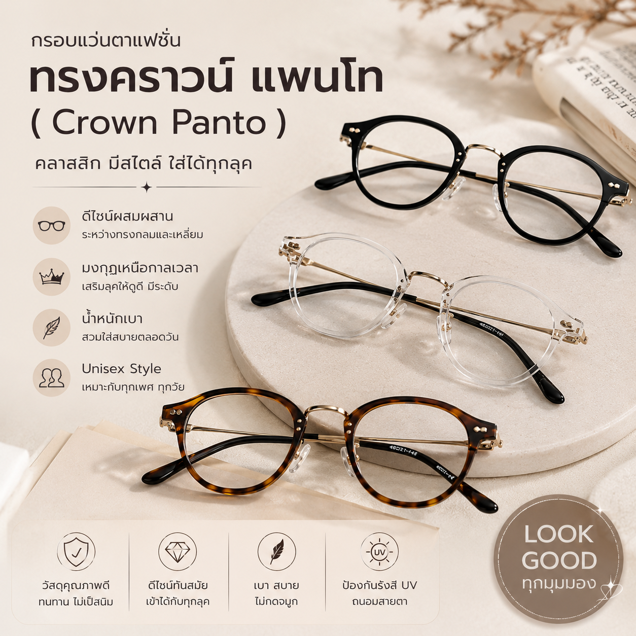 กรอบแว่นตาแฟชั่น ทรงคราวน์ แพนโท (Crown Panto)